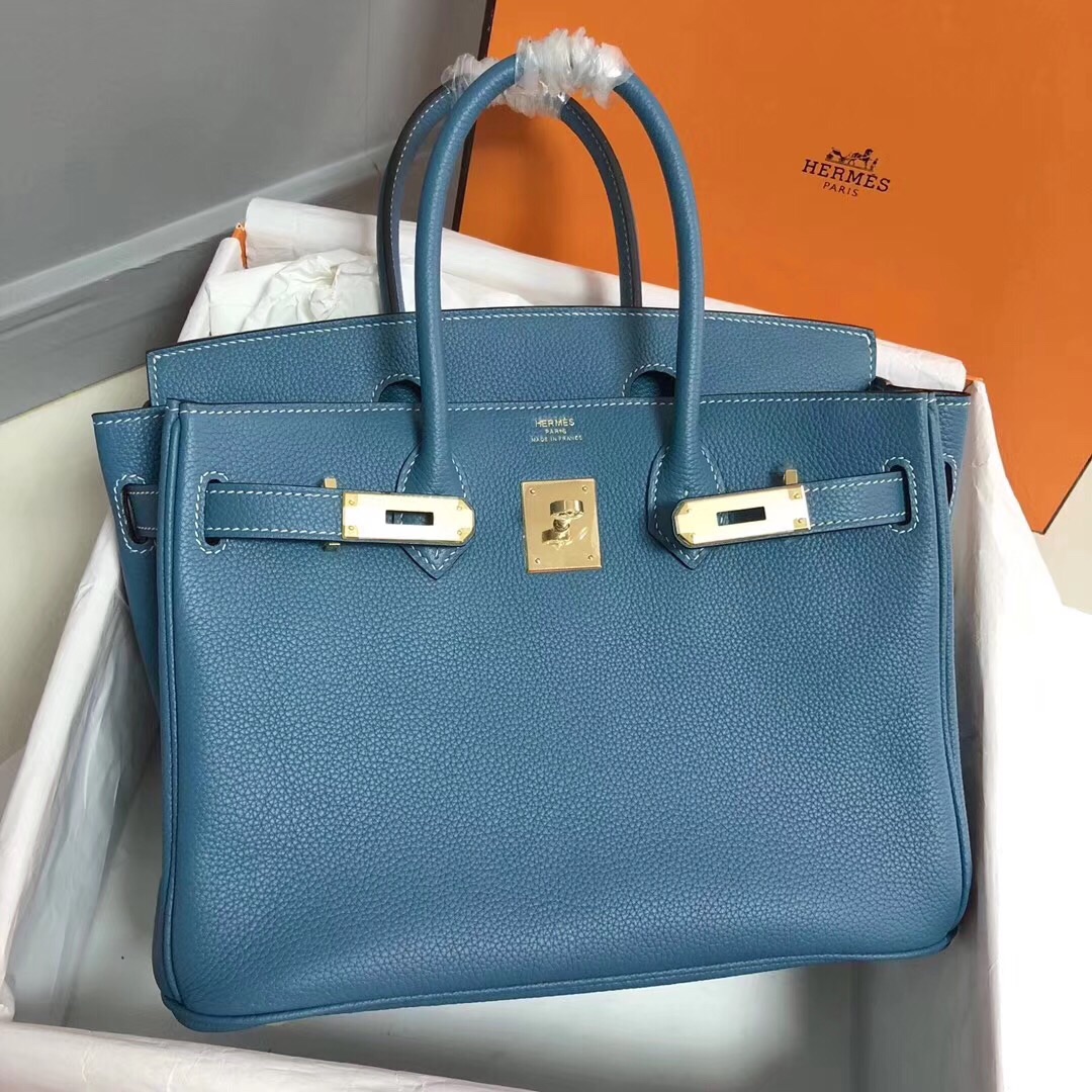 Hermes Birkin 35CM Togo Leather Handbag Blue Jean